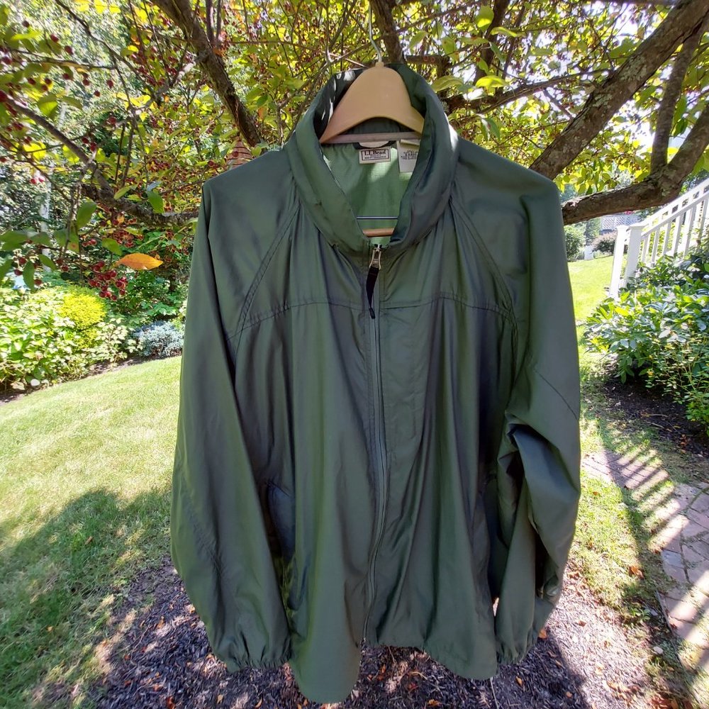 NWOT LL BEAN STOWAWAY FULL ZIP HOODED RAIN JACKET MENS XXL TALL GREEN 0 AKD6 FAB